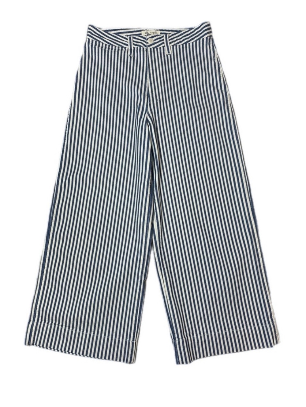 Madewell Emmett Wide‑Leg Crop Pants Herringbone Railroad Stripe Size 28